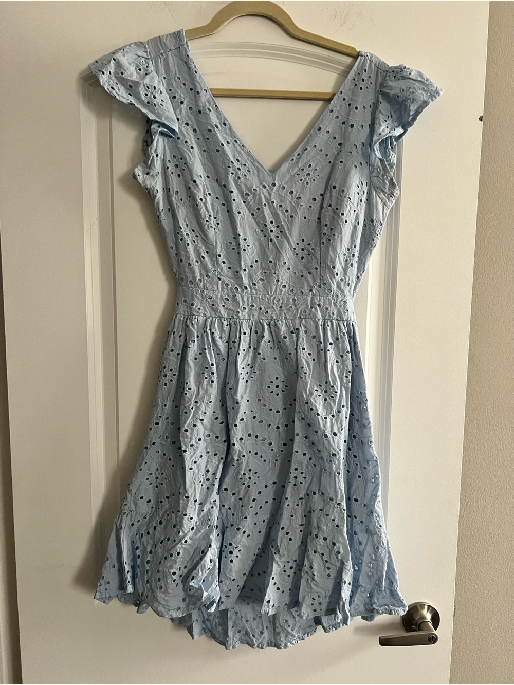 Light Blue Eyelet V-Neck Summer Dress